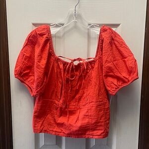 Jessica Simpson Orange Puff Sleeve Square-Neck Blouse